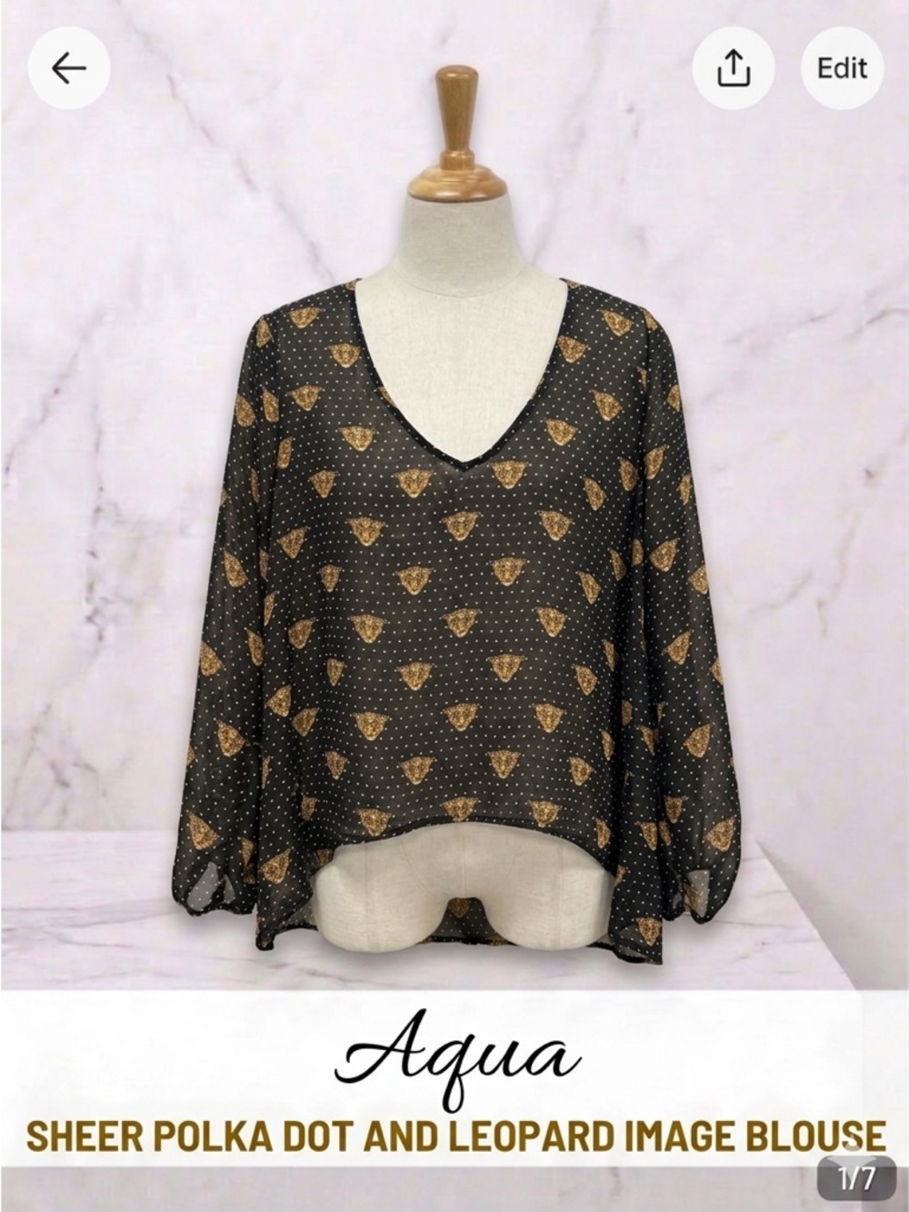 Aqua Bloomingdale’s Leopard & Polka Dot Mixed Print Blouse - EUC Size XS